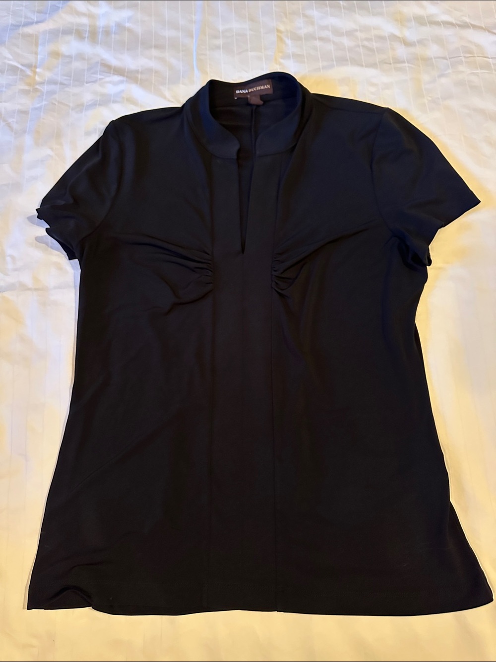 Dana Buchman Black Short-Sleeve Mock Neck Top with Gathered Front